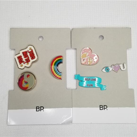 Nordstrom Bp 2 Sets of 3 Pins Girl Rainbow Pink Heart - Picture 1 of 4